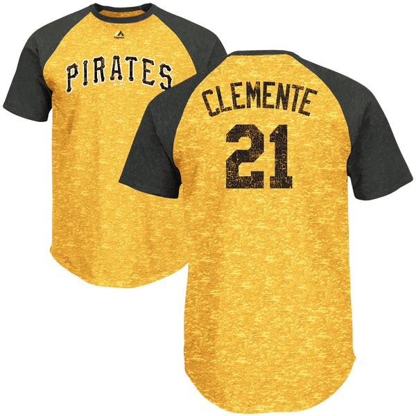 Youth Majestic Roberto Clemente Black/Gold Pittsburgh Pirates Cooperstown  Collection Play Hard Player V-Neck Jersey T-Shirt