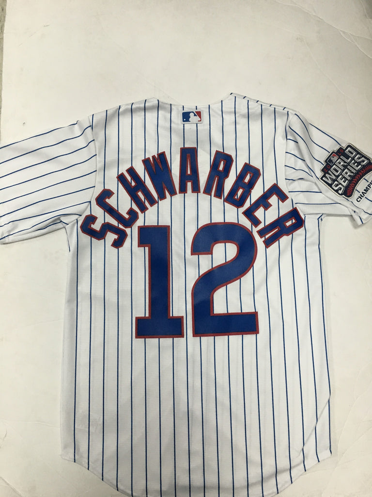Cubs No12 Kyle Schwarber White(Blue Strip) Home Women's Stitched Jersey